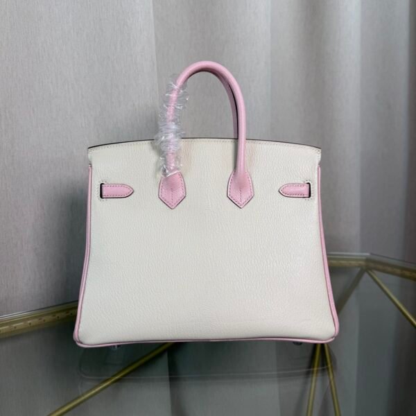 Birkin 25 Retourne Style Nata and Rose Sakura Chèvre Mysore with Brushed Palladium Hardware