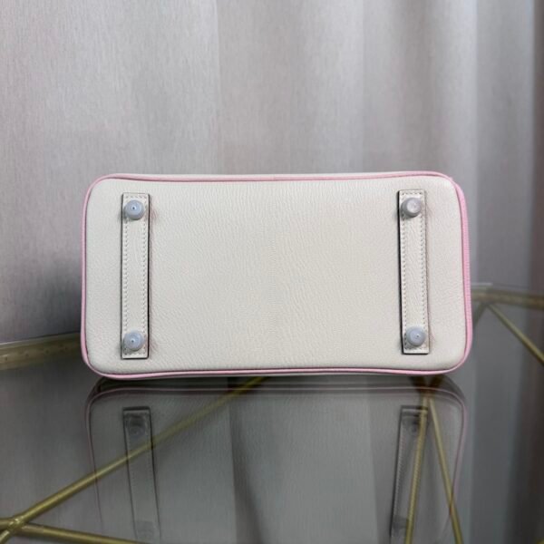 Birkin 25 Retourne Style Nata and Rose Sakura Chèvre Mysore with Brushed Palladium Hardware