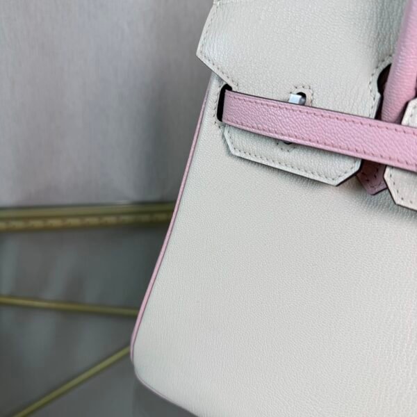 Birkin 25 Retourne Style Nata and Rose Sakura Chèvre Mysore with Brushed Palladium Hardware