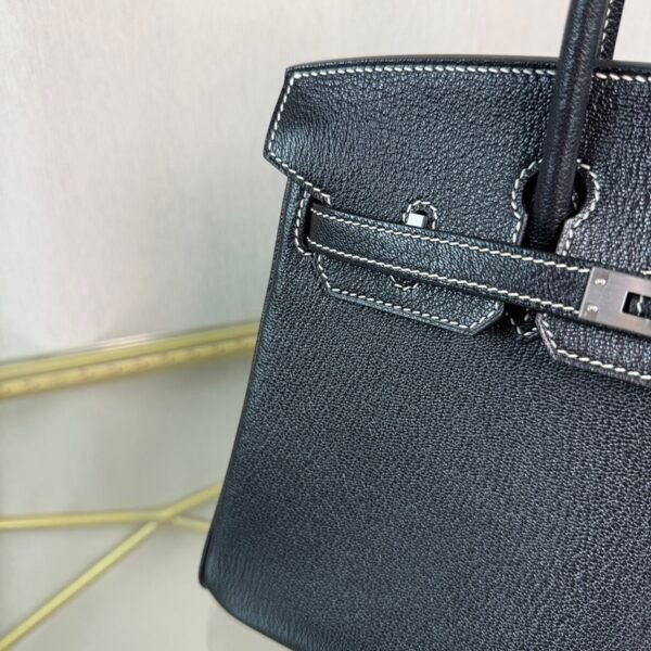 Birkin 25 Retourne Style Noir and Vert Comic Chèvre Mysore with Brushed Palladium Hardware