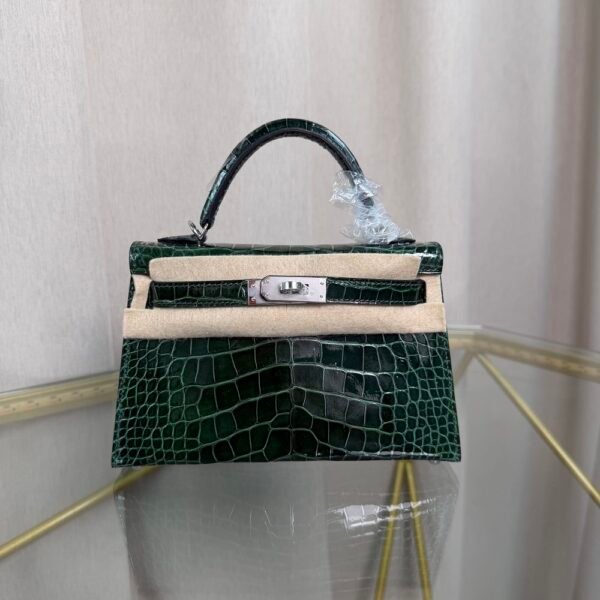 Mini Kelly II Sellier Style 20 Shiny Alligator Vert Émeraude with Palladium Hardware