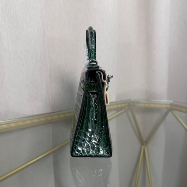 Mini Kelly II Sellier Style 20 Shiny Alligator Vert Émeraude with Palladium Hardware