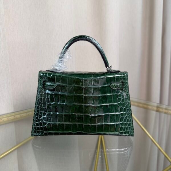 Mini Kelly II Sellier Style 20 Shiny Alligator Vert Émeraude with Palladium Hardware