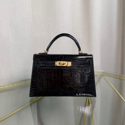 Kelly Sellier 20 Style Black Shiny Alligator Gold Hardware