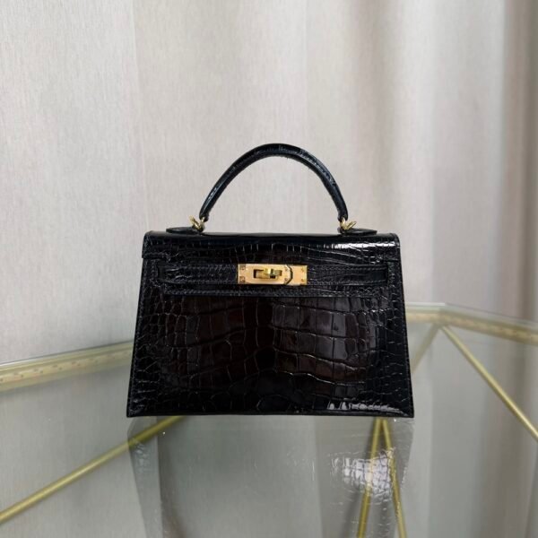 Kelly Sellier 20 Style Black Shiny Alligator Gold Hardware