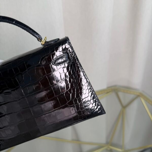 Kelly Sellier 20 Style Black Shiny Alligator Gold Hardware