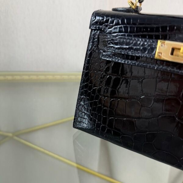 Kelly Sellier 20 Style Black Shiny Alligator Gold Hardware