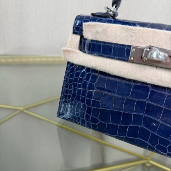 Mini Kelly II Sellier 20 Style Shiny Alligator Bleu Maritime with Palladium Hardware