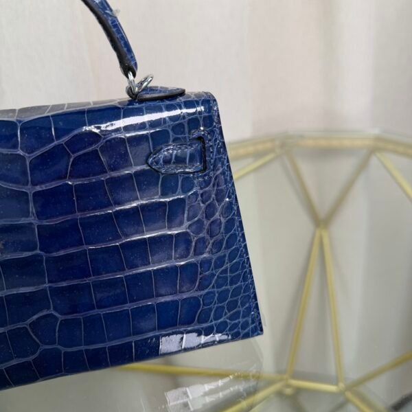 Mini Kelly II Sellier 20 Style Shiny Alligator Bleu Maritime with Palladium Hardware