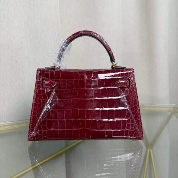 Mini Kelly II Sellier 20 Style Shiny Alligator Rouge H with Gold Hardware