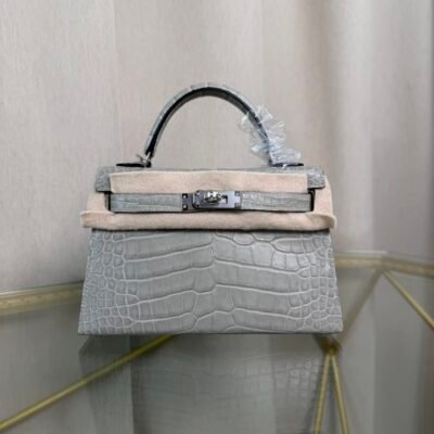 Mini Kelly II Sellier 20 Style Matte Alligator Gris Quartz with Palladium Hardware