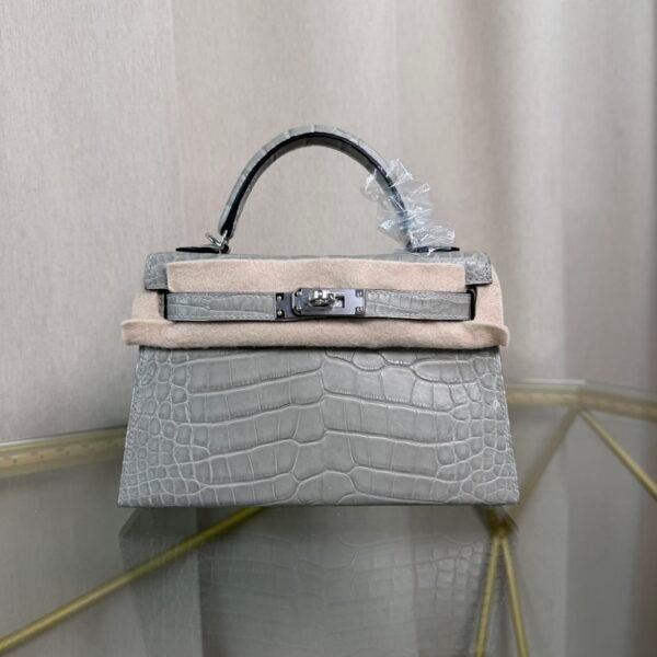 Mini Kelly II Sellier 20 Style Matte Alligator Gris Quartz with Palladium Hardware