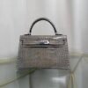 Mini Kelly II Sellier Style 20 Shiny Alligator Gris Tourterelle with Palladium Hardware