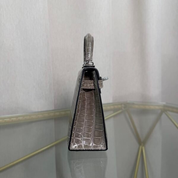 Mini Kelly II Sellier Style 20 Shiny Alligator Gris Tourterelle with Palladium Hardware