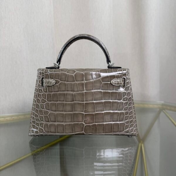 Mini Kelly II Sellier Style 20 Shiny Alligator Gris Tourterelle with Palladium Hardware