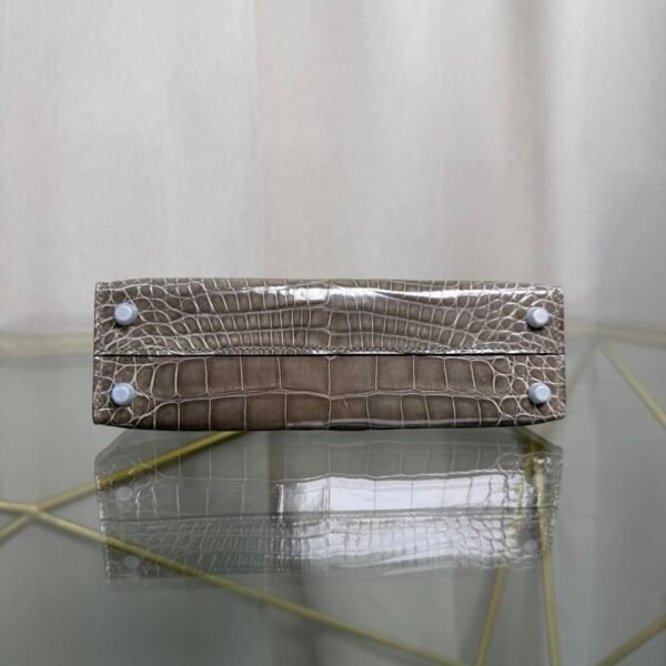 Mini Kelly II Sellier Style 20 Shiny Alligator Gris Tourterelle with Palladium Hardware