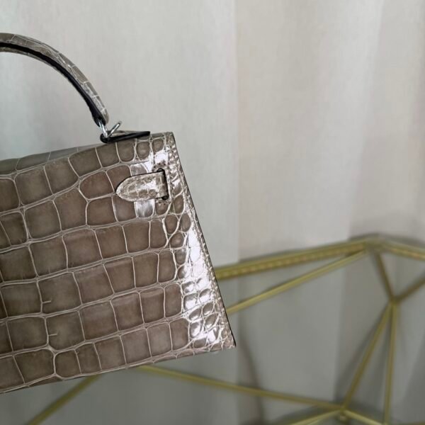 Mini Kelly II Sellier Style 20 Shiny Alligator Gris Tourterelle with Palladium Hardware