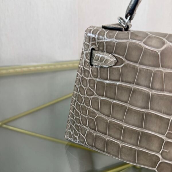 Mini Kelly II Sellier Style 20 Shiny Alligator Gris Tourterelle with Palladium Hardware