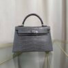 Kelly Sellier 20 Style Bag Gris Ciment Matte Alligator with Palladium Hardware