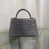 Kelly Sellier 20 Style Bag Gris Ciment Matte Alligator with Palladium Hardware