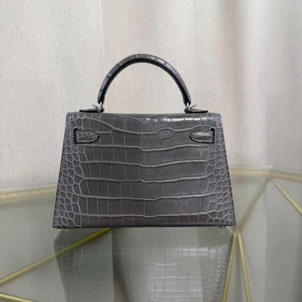 Kelly Sellier 20 Style Bag Gris Ciment Matte Alligator with Palladium Hardware
