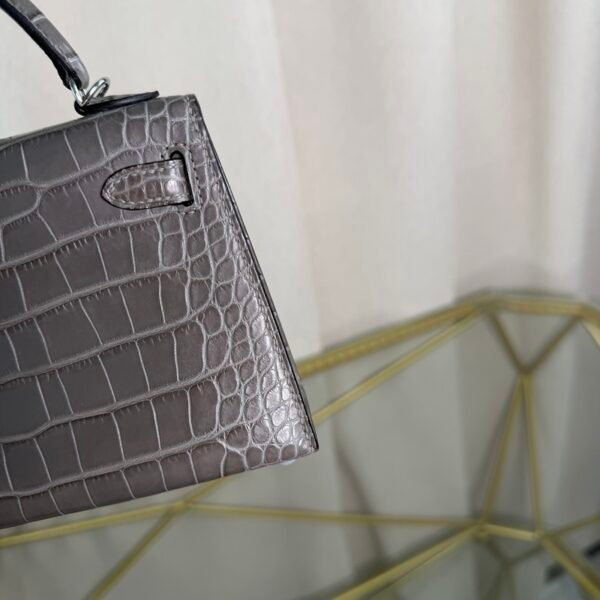 Kelly Sellier 20 Style Bag Gris Ciment Matte Alligator with Palladium Hardware