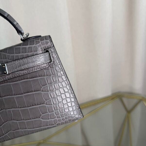 Kelly Sellier 20 Style Bag Gris Ciment Matte Alligator with Palladium Hardware