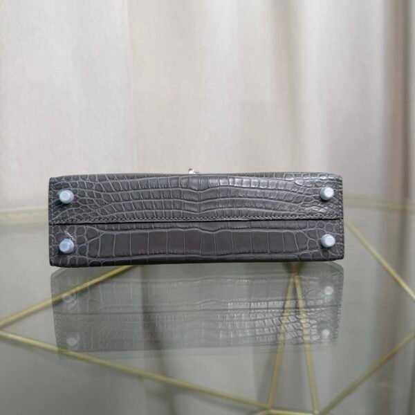 Kelly Sellier 20 Style Bag Gris Ciment Matte Alligator with Palladium Hardware