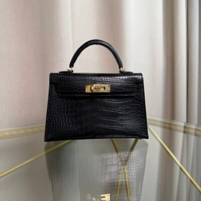 Kelly Sellier 20 Style Noir Matte Alligator Gold Hardware Kelly Sellier 20 Style Noir Matte Alligator Gold Hardware