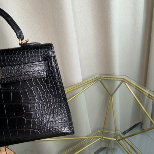Kelly Sellier 20 Style Noir Matte Alligator Gold Hardware
