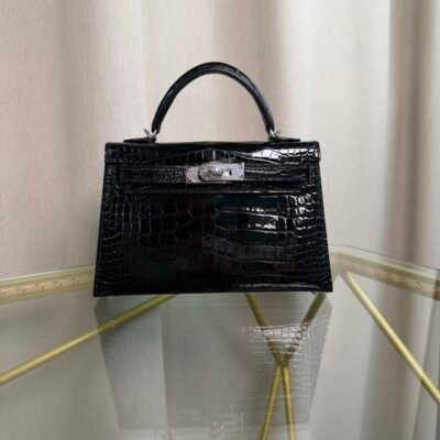 Kelly Sellier 20 Style Black Shiny Alligator Palladium Hardware