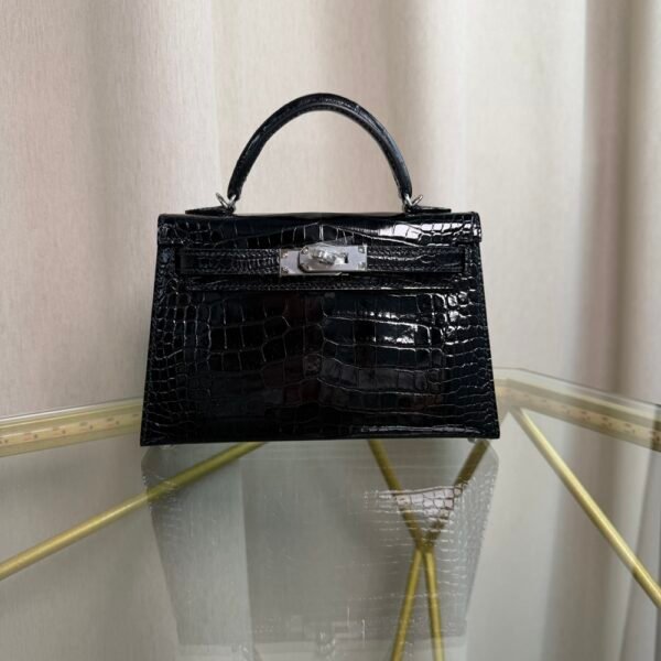 Kelly Sellier 20 Style Black Shiny Alligator Palladium Hardware