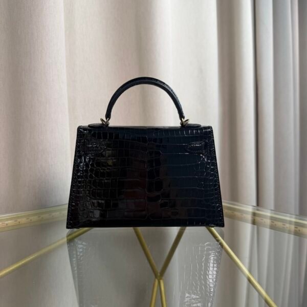 Kelly Sellier 20 Style Black Shiny Porosus Crocodile Gold Hardware Kelly Sellier 20 Style Black Shiny Porosus Crocodile Gold Hardware
