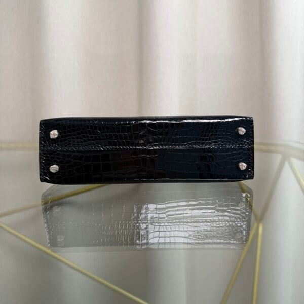 Kelly Sellier 20 Style Black Shiny Porosus Crocodile Gold Hardware Kelly Sellier 20 Style Black Shiny Porosus Crocodile Gold Hardware