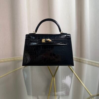 Kelly Sellier 20 Style Black Shiny Alligator Gold Hardware