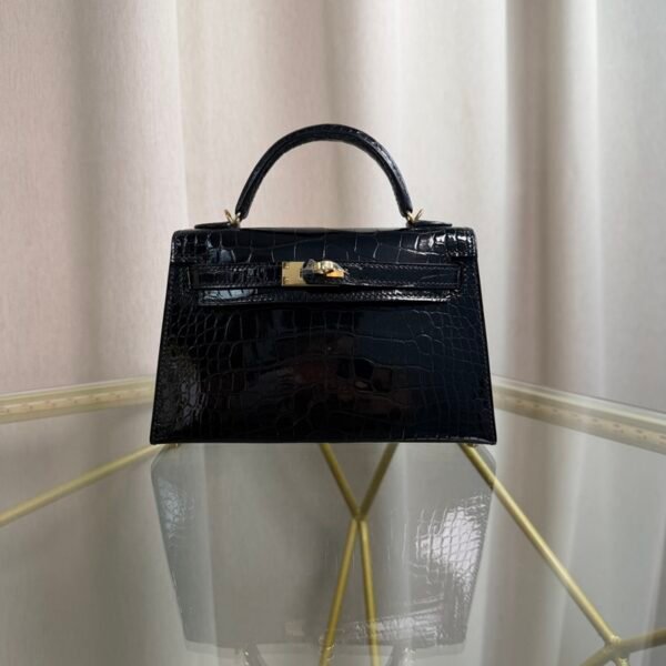 Kelly Sellier 20 Style Black Shiny Alligator Gold Hardware