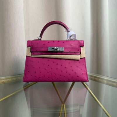 Kelly Sellier 20 Style Rose Tyrien Ostrich Palladium Hardware