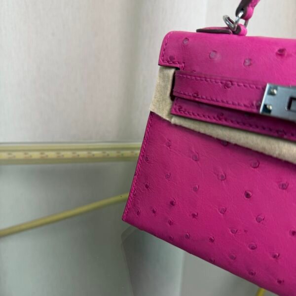 Kelly Sellier 20 Style Rose Tyrien Ostrich Palladium Hardware