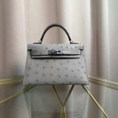 Kelly Sellier 20 Style Gris Perle Ostrich Palladium Hardware