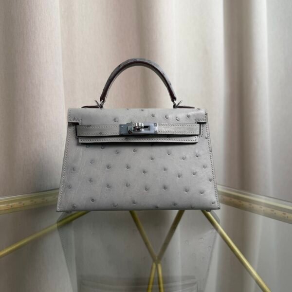 Kelly Sellier 20 Style Gris Perle Ostrich Palladium Hardware