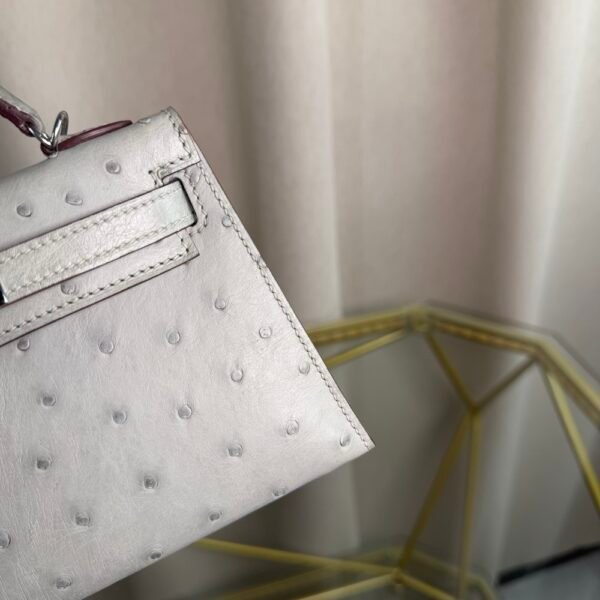 Kelly Sellier 20 Style Gris Perle Ostrich Palladium Hardware