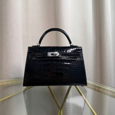 Kelly Sellier 20 Style Black Shiny Alligator Palladium Hardware