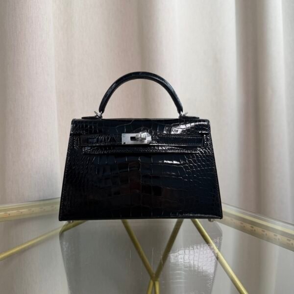 Kelly Sellier 20 Style Black Shiny Alligator Palladium Hardware