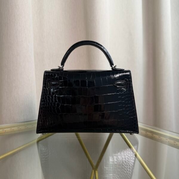 Kelly Sellier 20 Style Black Shiny Alligator Palladium Hardware
