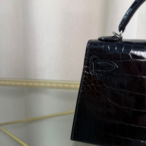 Kelly Sellier 20 Style Black Shiny Alligator Palladium Hardware