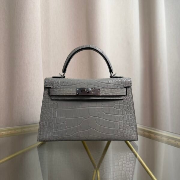 Kelly Sellier 20 Style Gris Perle Matte Alligator Palladium Hardware