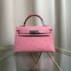 Kelly Sellier 20 Style Ostrich Leather Bag Rose Sakura Palladium Hardware
