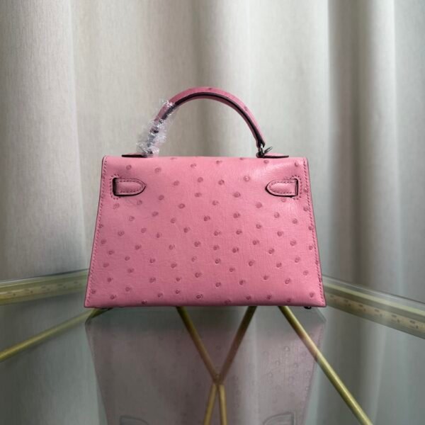 Kelly Sellier 20 Style Ostrich Leather Bag Rose Sakura Palladium Hardware