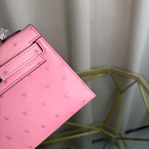 Kelly Sellier 20 Style Ostrich Leather Bag Rose Sakura Palladium Hardware