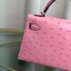 Kelly Sellier 20 Style Ostrich Leather Bag Rose Sakura Palladium Hardware